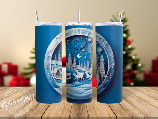 20 oz 3D Reindeer Scene Tumbler