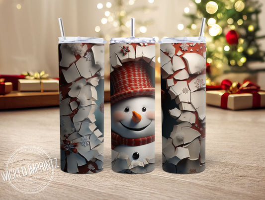 20 oz 3D Snowman Scene Tumbler