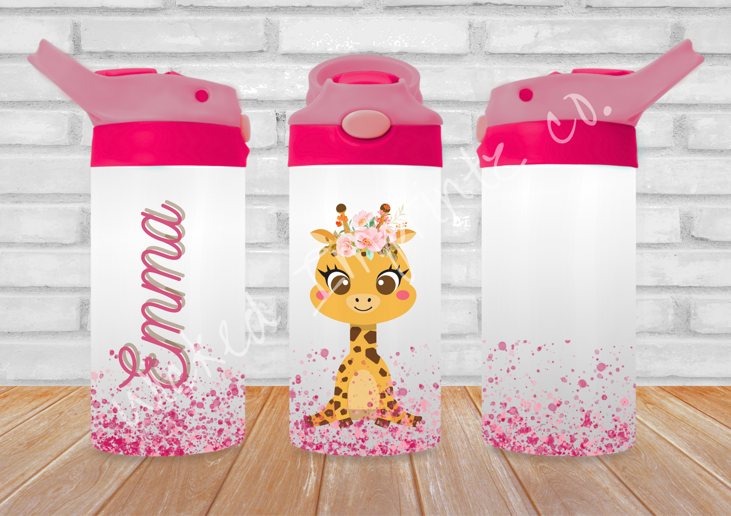 12 oz Baby Pink Giraffe Kids Pop Top Tumbler