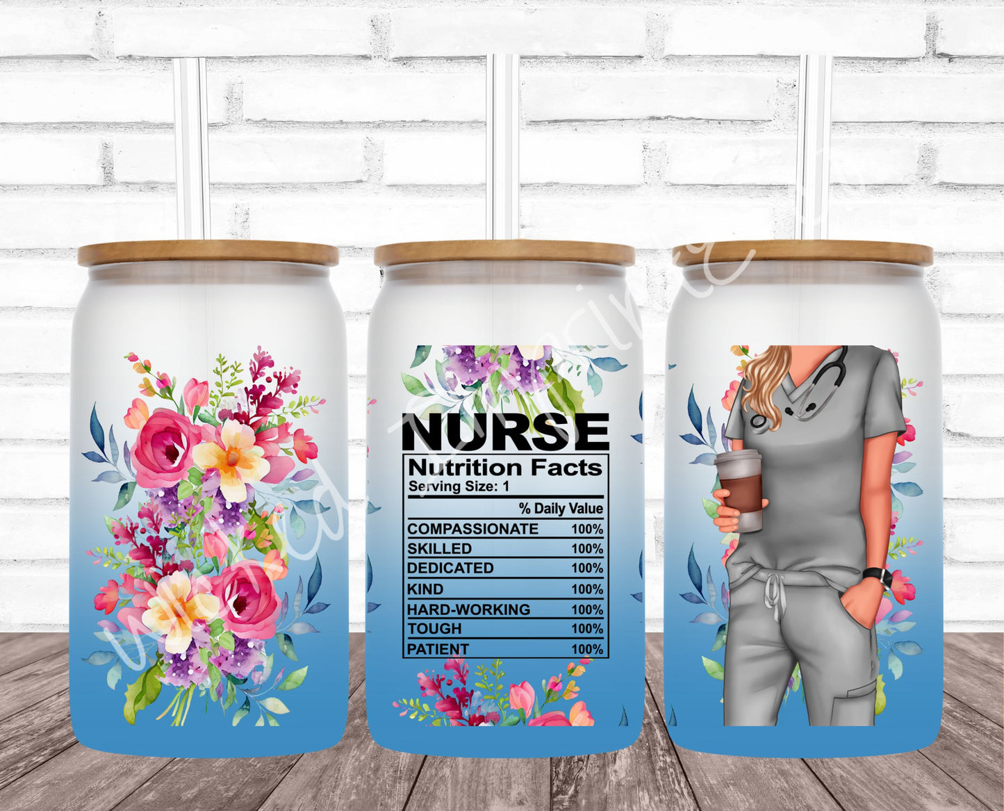 16 oz Nurse Nutrition (Female) Blue Frosted Glass Can