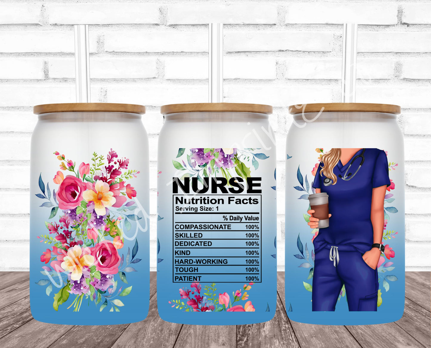 16 oz Nurse Nutrition (Female) Blue Frosted Glass Can