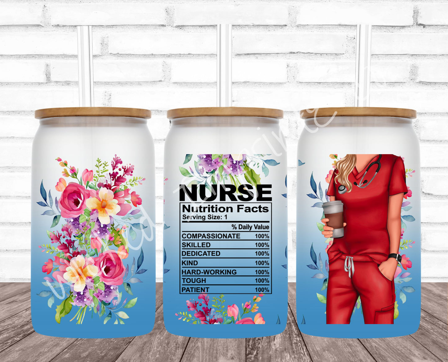 16 oz Nurse Nutrition (Female) Blue Frosted Glass Can