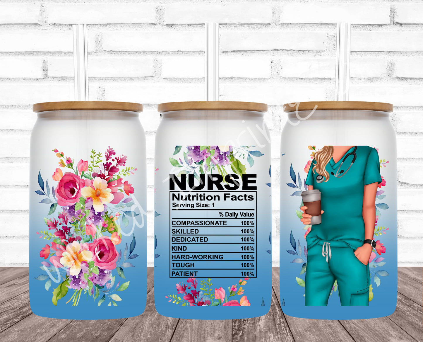 16 oz Nurse Nutrition (Female) Blue Frosted Glass Can