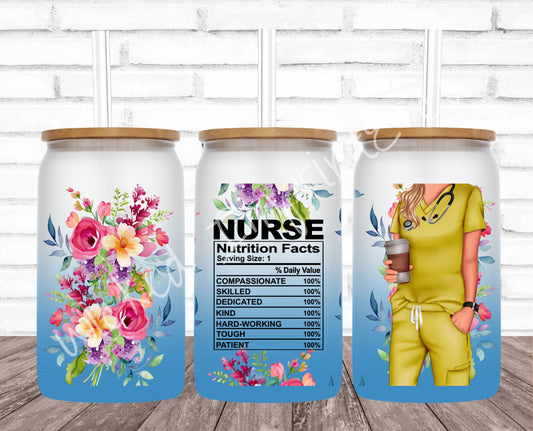 16 oz Nurse Nutrition (Female) Blue Frosted Glass Can