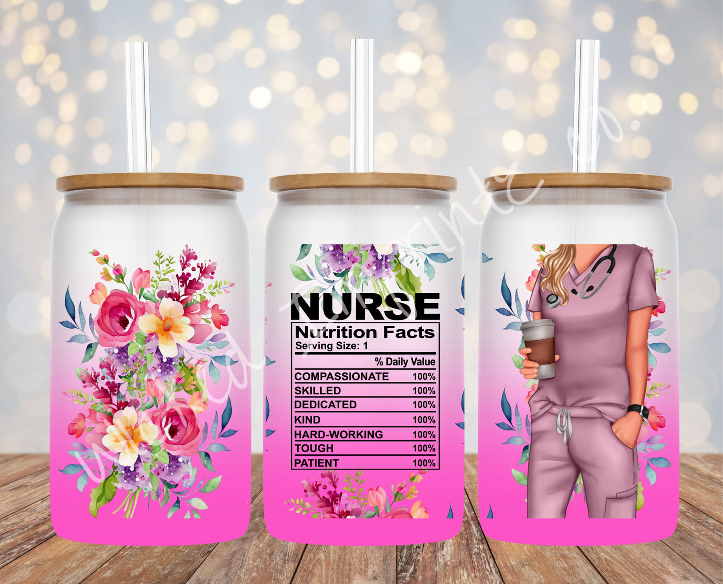 16 oz Nurse Nutrition (Female) Pink Frosted Glass Can