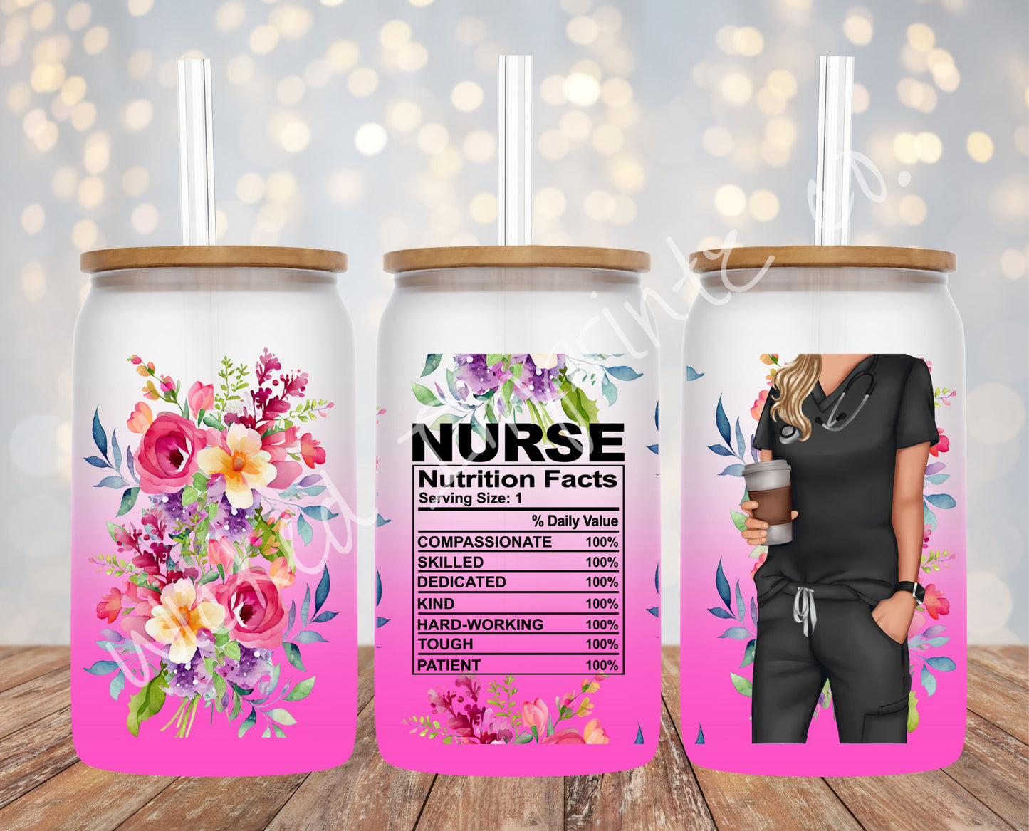 16 oz Nurse Nutrition (Female) Pink Frosted Glass Can