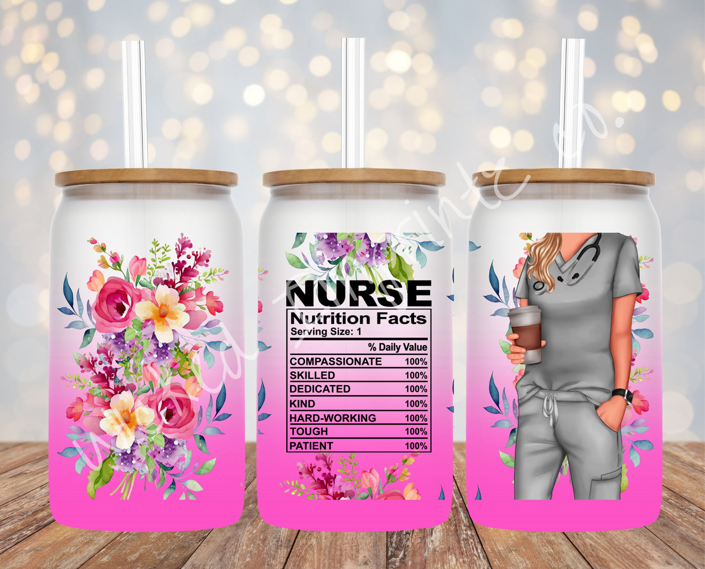 16 oz Nurse Nutrition (Female) Pink Frosted Glass Can