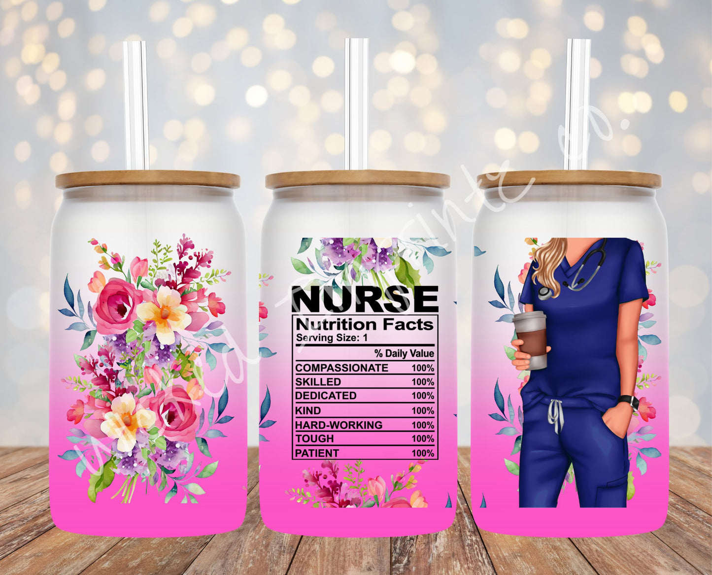 16 oz Nurse Nutrition (Female) Pink Frosted Glass Can