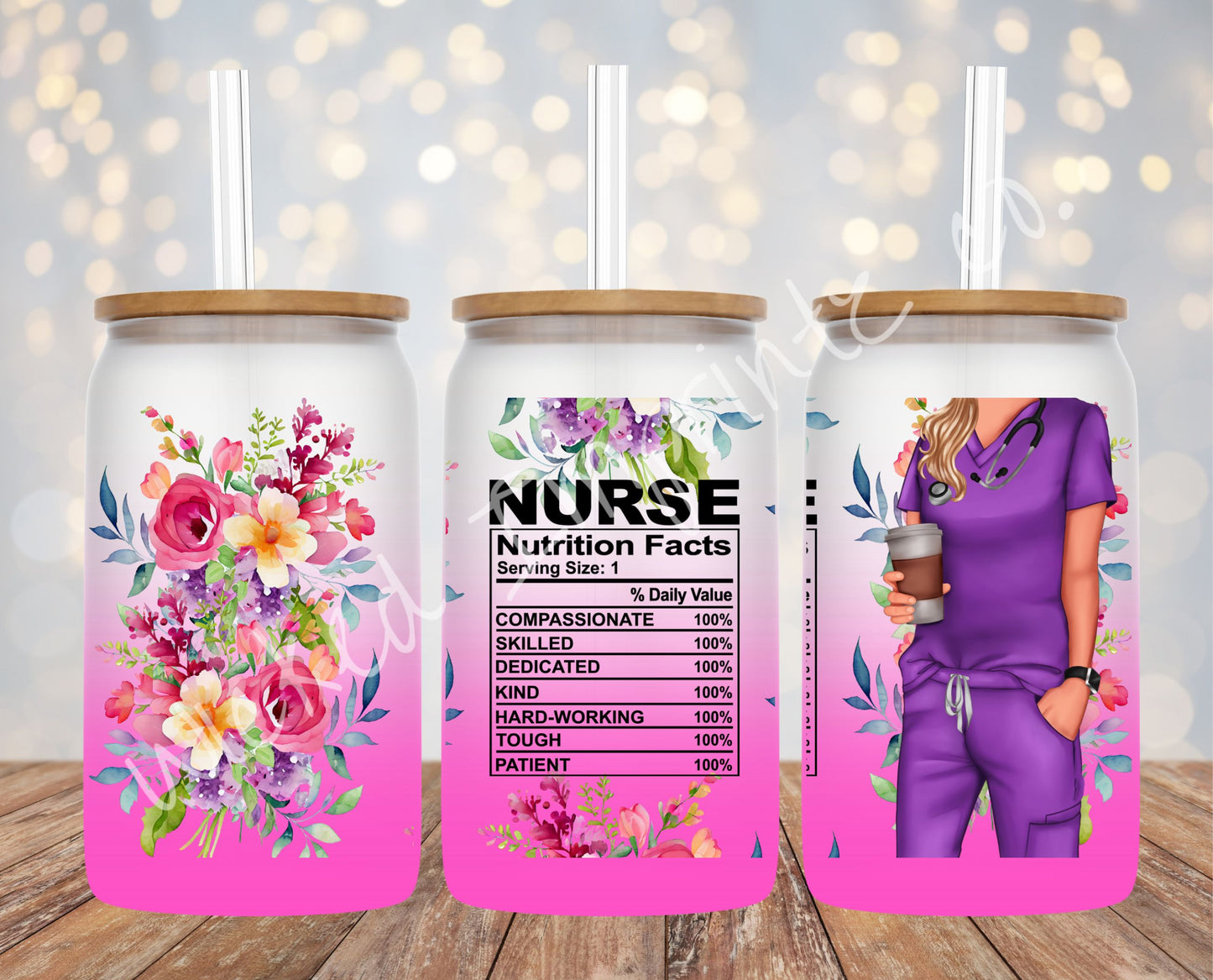 16 oz Nurse Nutrition (Female) Pink Frosted Glass Can