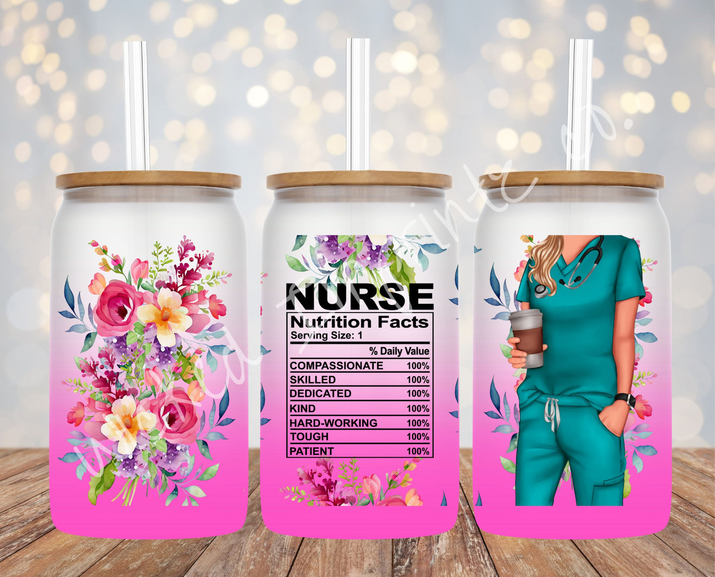 16 oz Nurse Nutrition (Female) Pink Frosted Glass Can