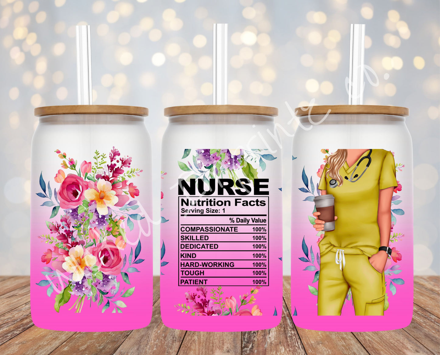 16 oz Nurse Nutrition (Female) Pink Frosted Glass Can