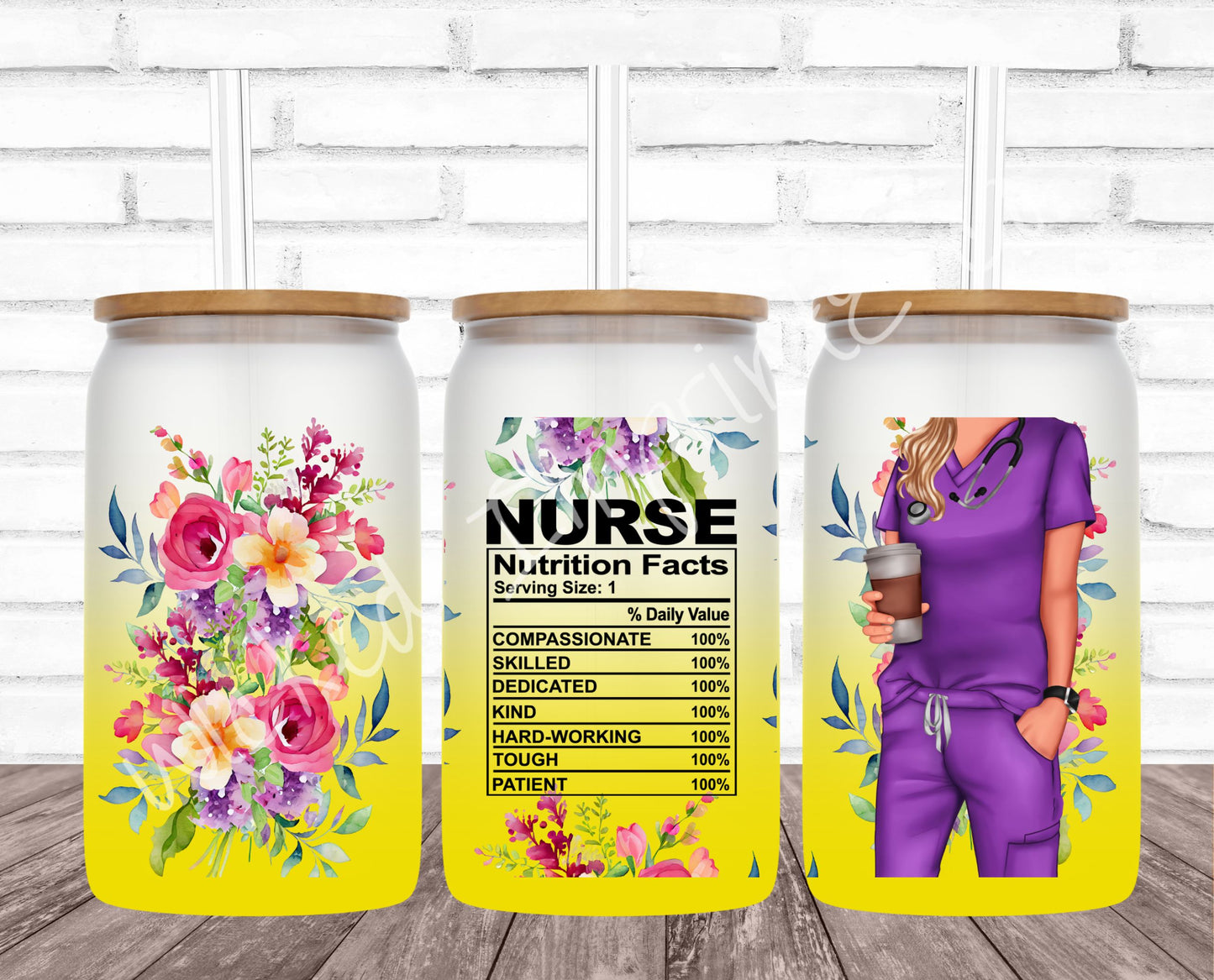 16 oz Nurse Nutrition - Yellow Frosted Glass Can