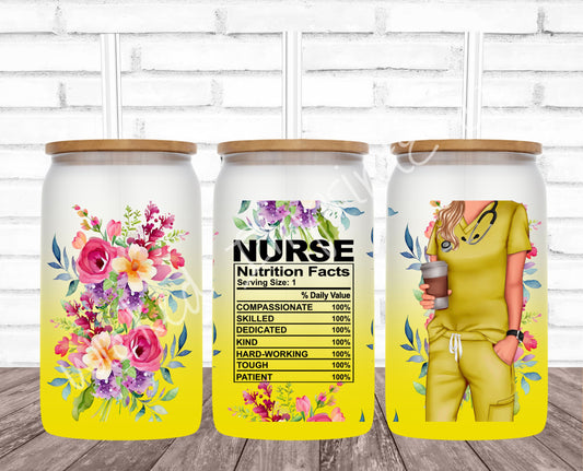 16 oz Nurse Nutrition - Yellow Frosted Glass Can