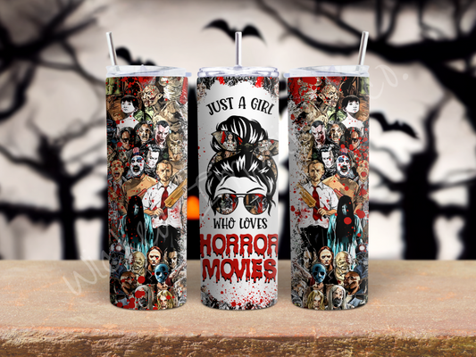 20 oz Girl Who Loves Horror Movies Tumbler