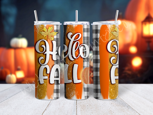 20 oz Hello Fall - Plaid Tumbler