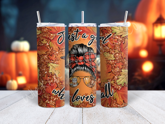 20 oz Girl Who Loves Fall - Mom Bun Tumbler