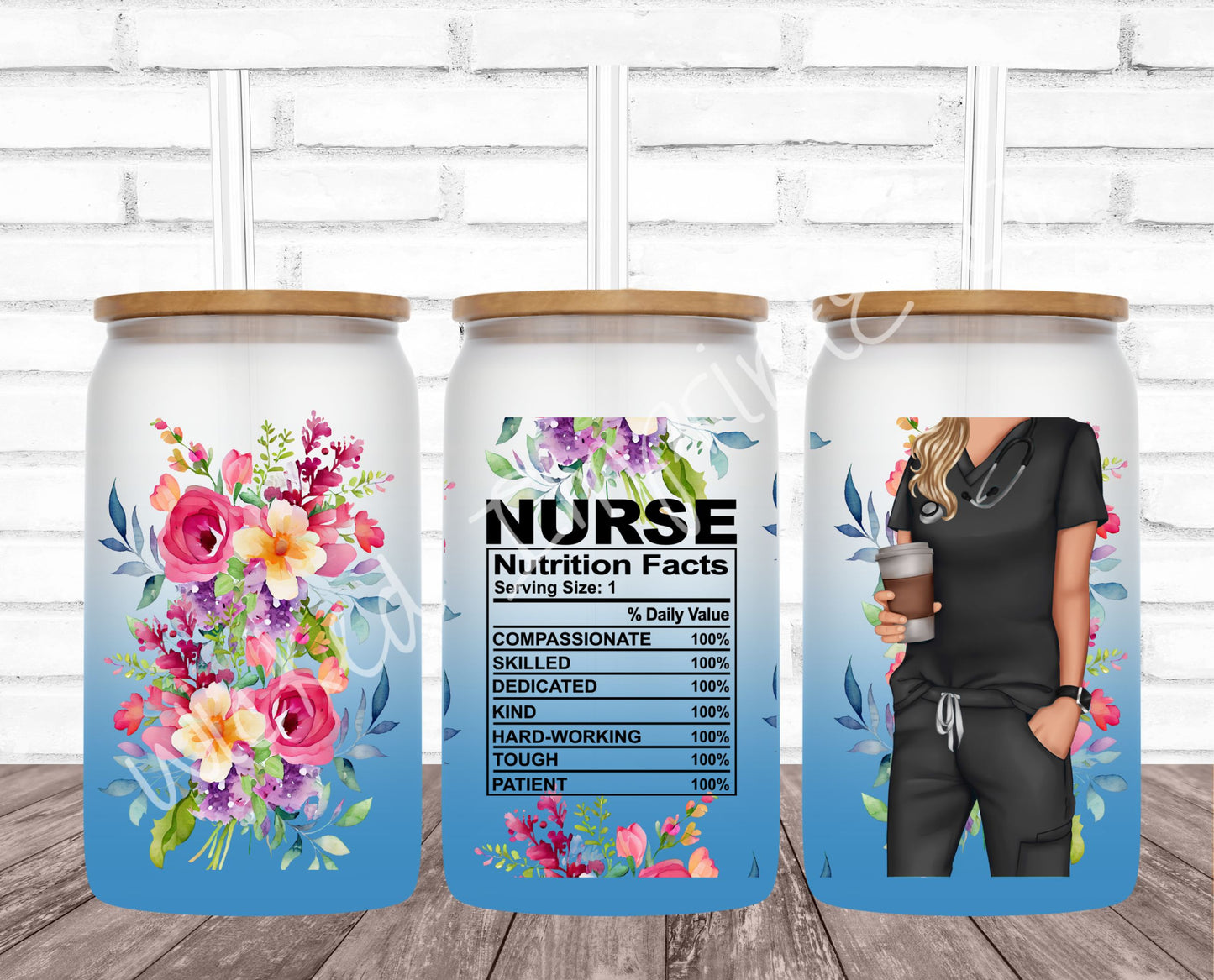 16 oz Nurse Nutrition (Female) Blue Frosted Glass Can