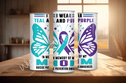 20 oz Teal & Purple Butterfly Suicide Awareness - Tumbler